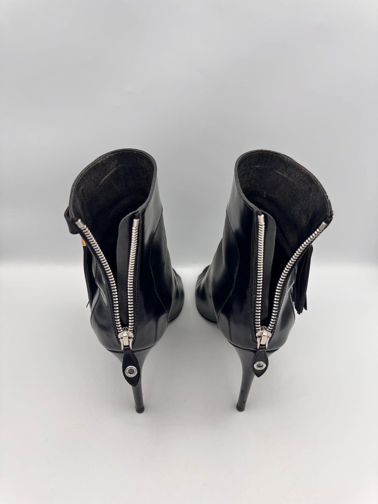 LOUIS VUITTON Black Tassel Peeptoe Booties Size 38.5