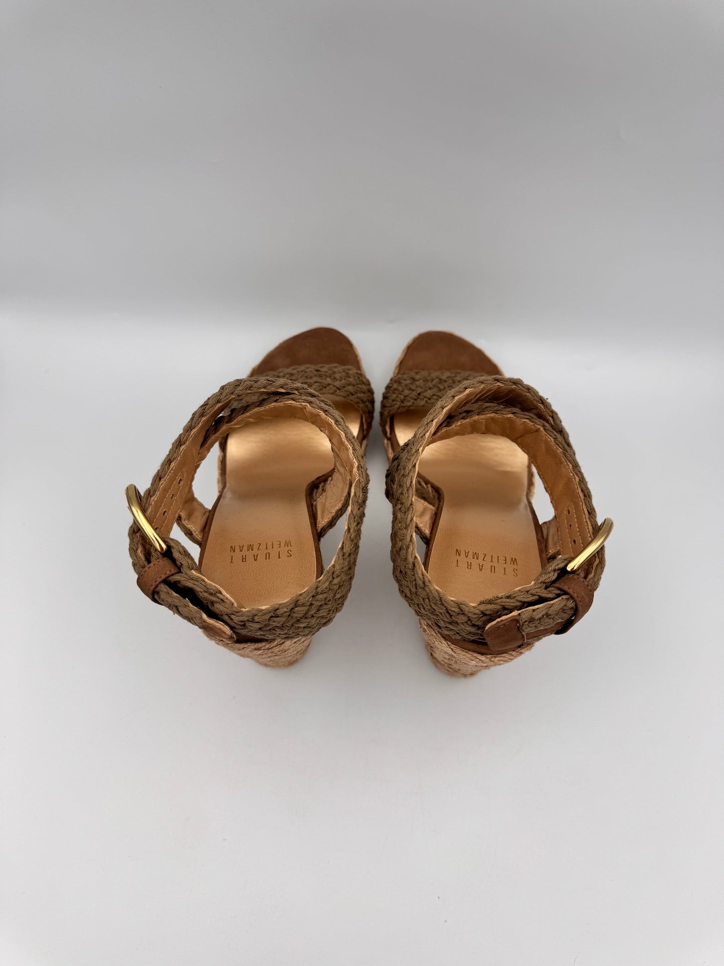 STUART WEITZMAN Woven Khaki Wedge Espadrilles Size 39