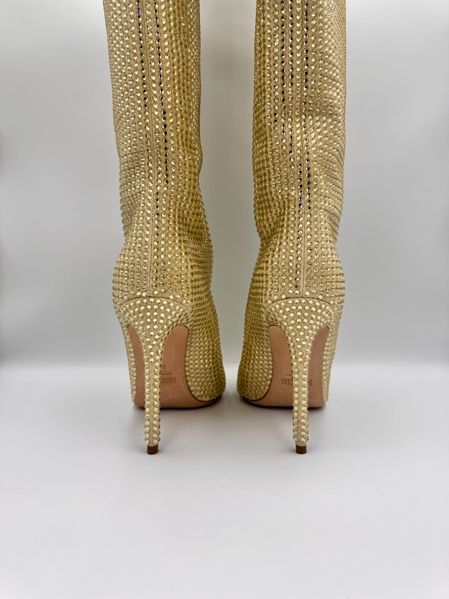 PARIS TEXAS Gold Rhinestone Boots Size 38.5