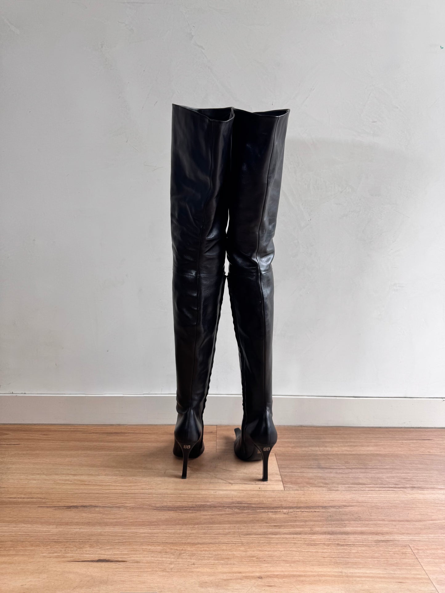 BALENCIAGA Odeon Black Over the Knee Leather Boots size 39