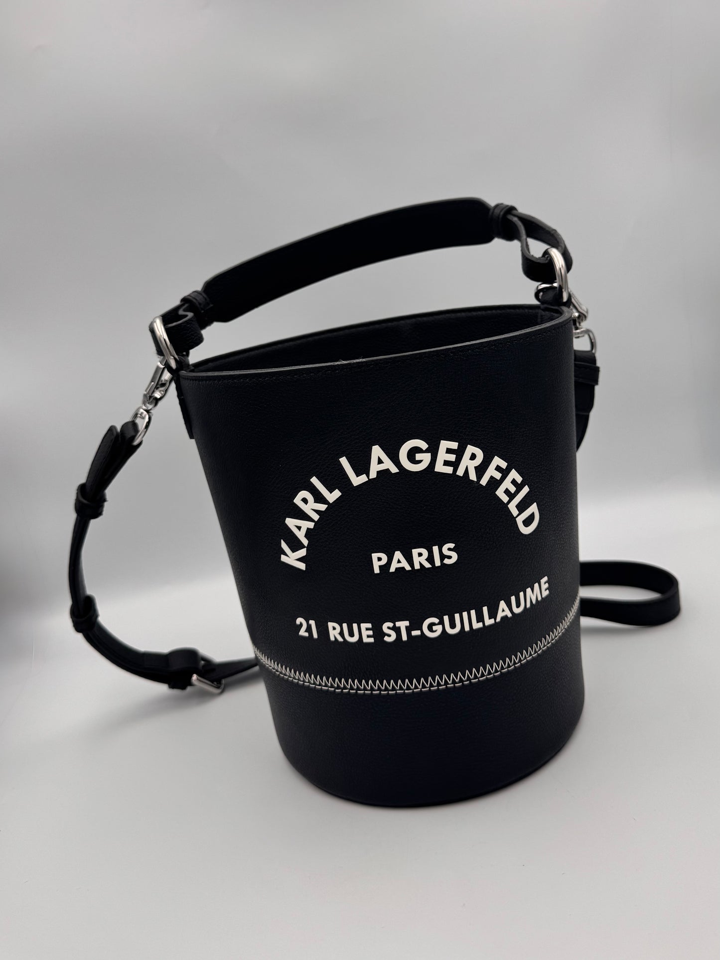 KARL LAGERFELD Black Leather Bucket Bag