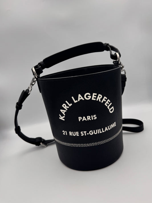 KARL LAGERFELD Black Leather Bucket Bag