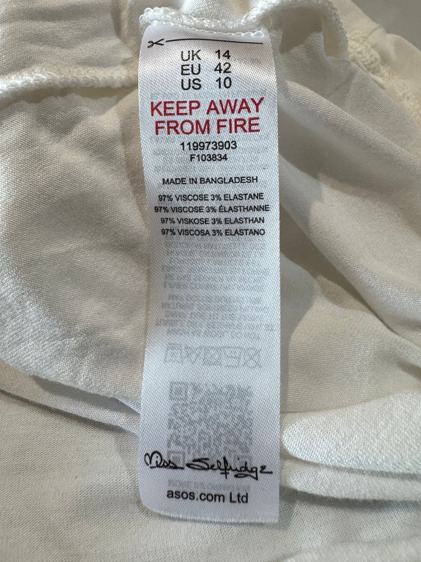 Miss Selfridge white LongSleeve gathered top - size 14