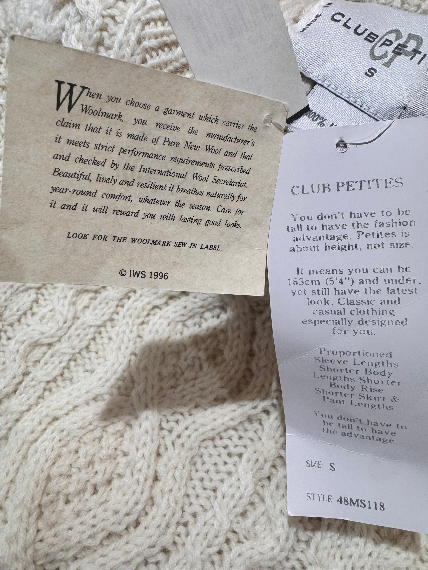Club petites wool cable jumper NWT - size S