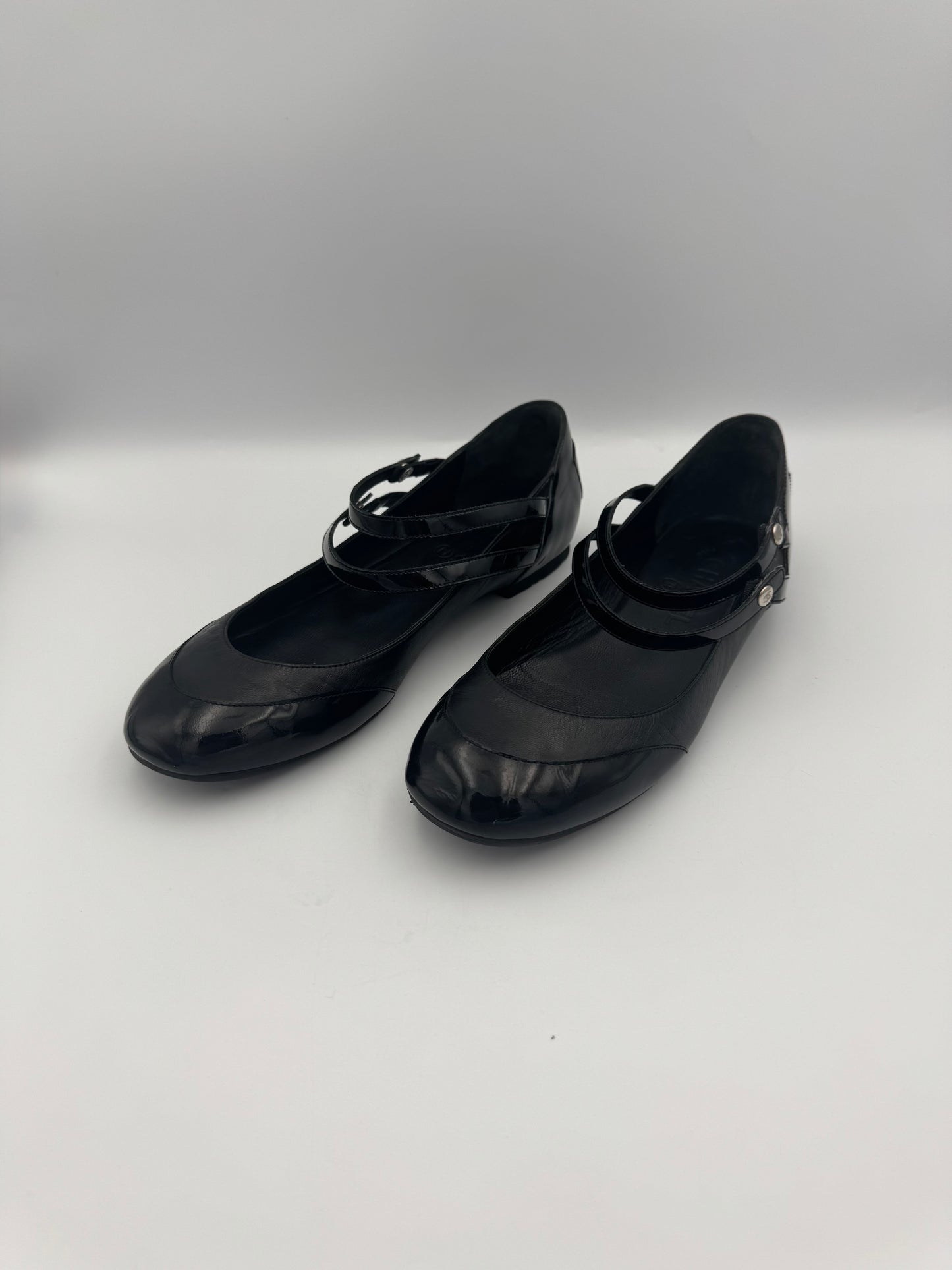 Chanel Mary Jane Black Leather Flats Size 38