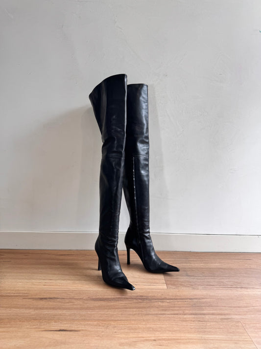 BALENCIAGA Odeon Black Over the Knee Leather Boots size 39
