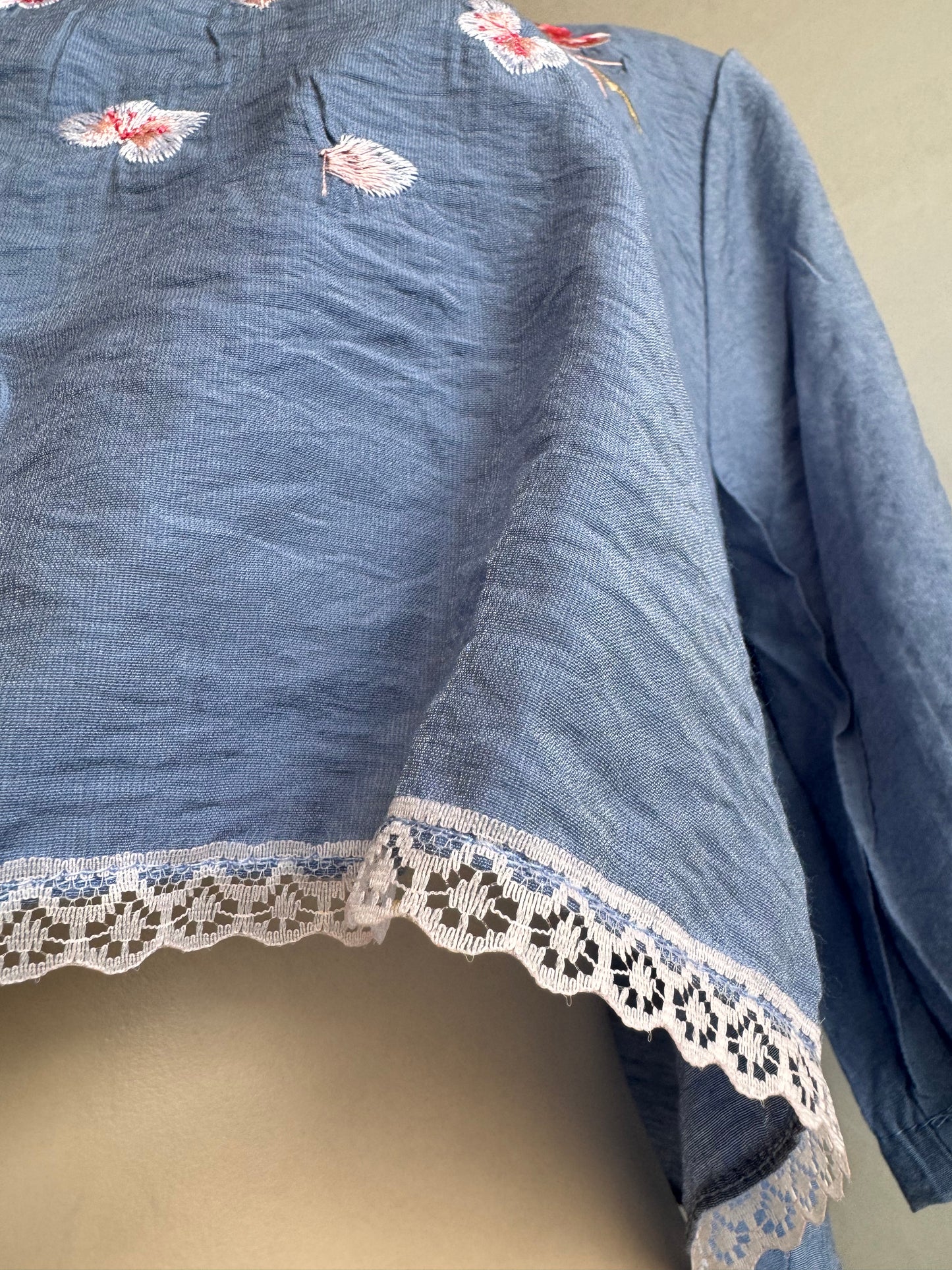 Upcycled Blue Cherry blossom blouse -size S