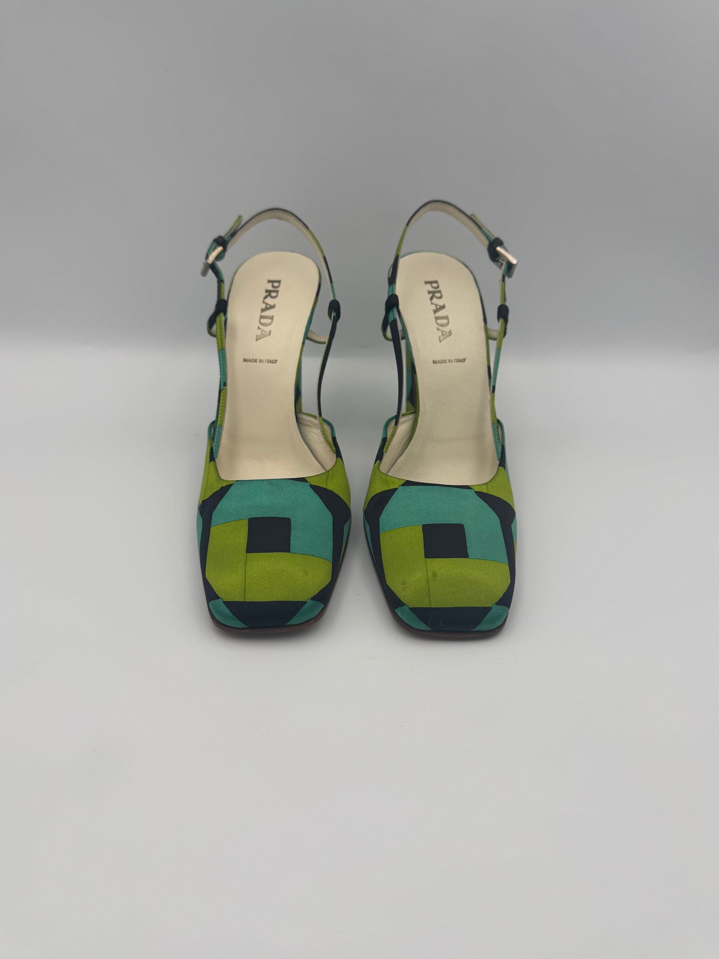 PRADA size 36.5 Satin Geometric Heels