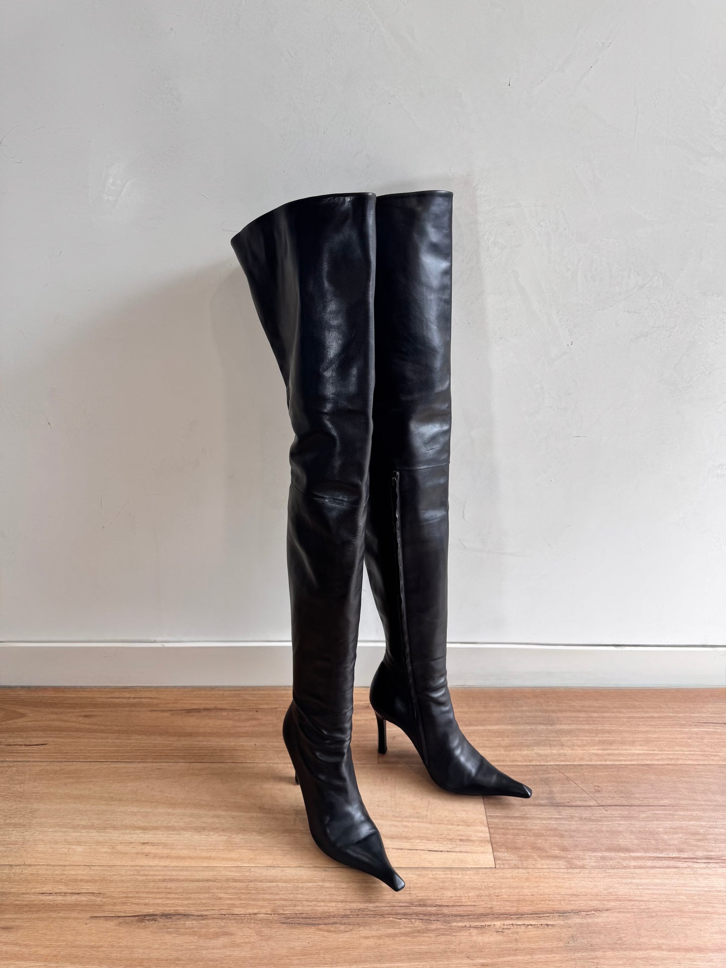 BALENCIAGA Odeon Black Over the Knee Leather Boots size 39