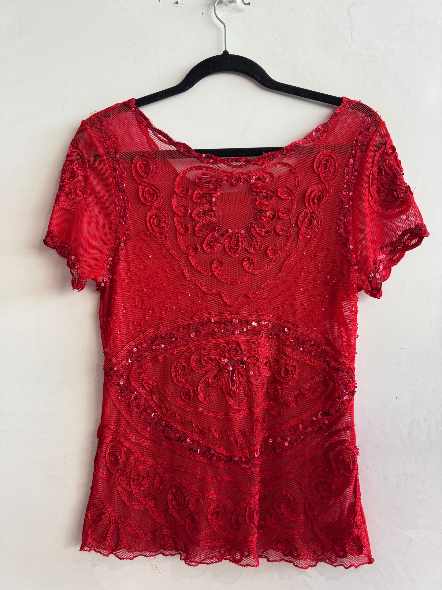 Red Embellished Red Mesh Top - size M/L