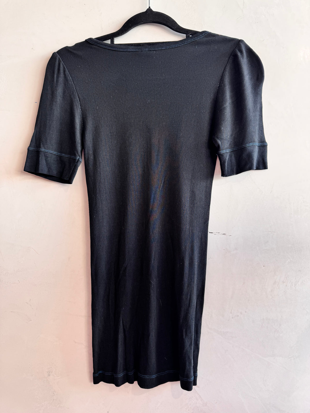 Vintage Scanlan & Theodore black silk top with blue stitching - size M/L