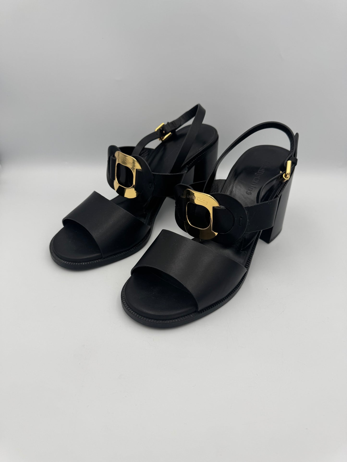 See By Chloe Chunky Black/Gold Heel Size 40