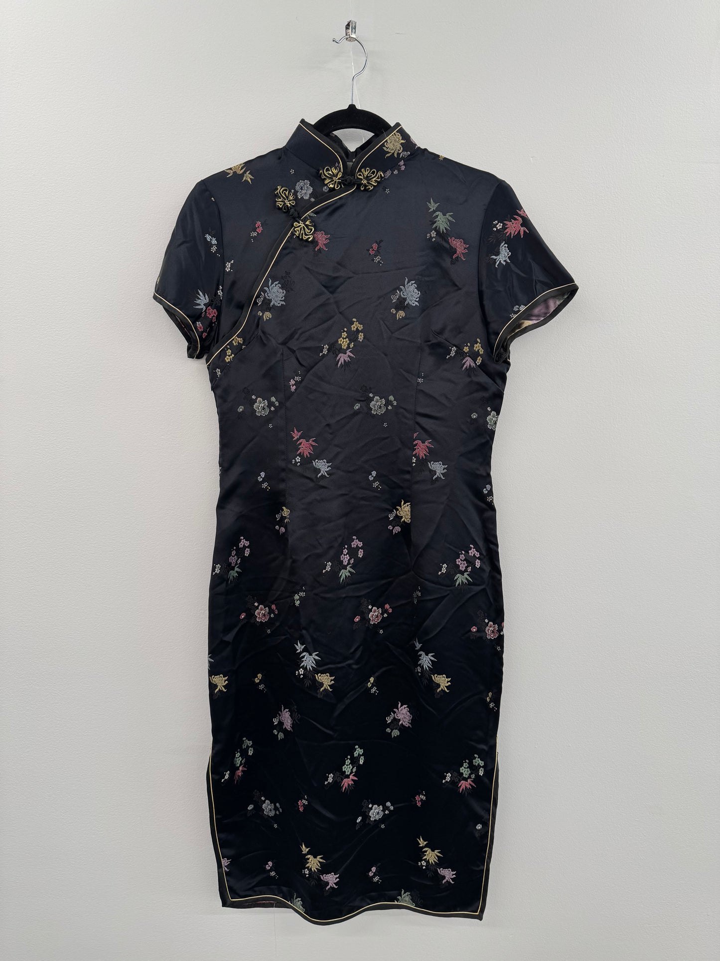 Vintage Black Mandarin satin dress - Sz S