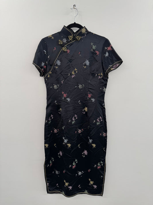 Vintage Black Mandarin satin dress - Sz S