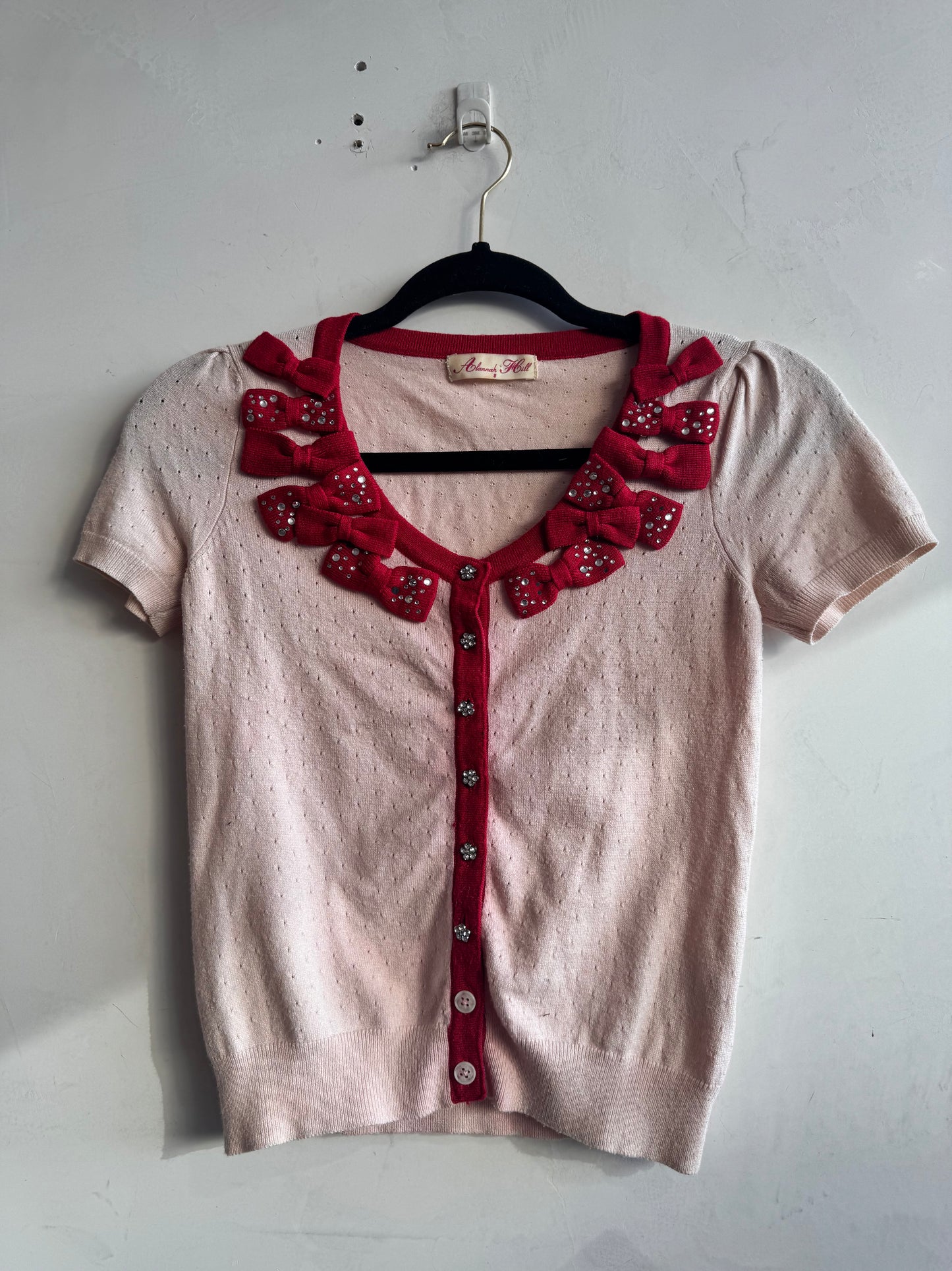 Alannah Hill pink knit top with Bow details - size 8