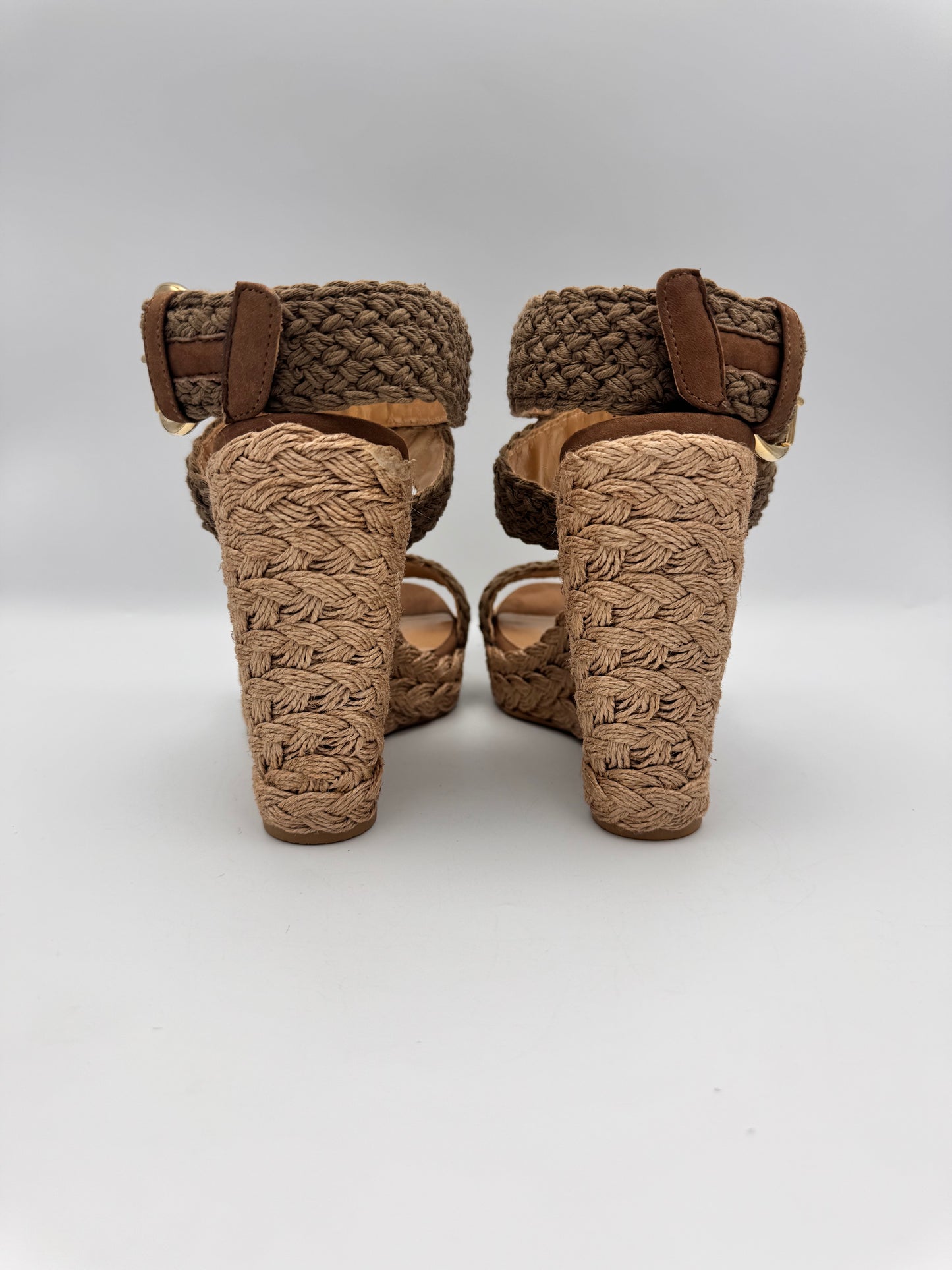 STUART WEITZMAN Woven Khaki Wedge Espadrilles Size 39