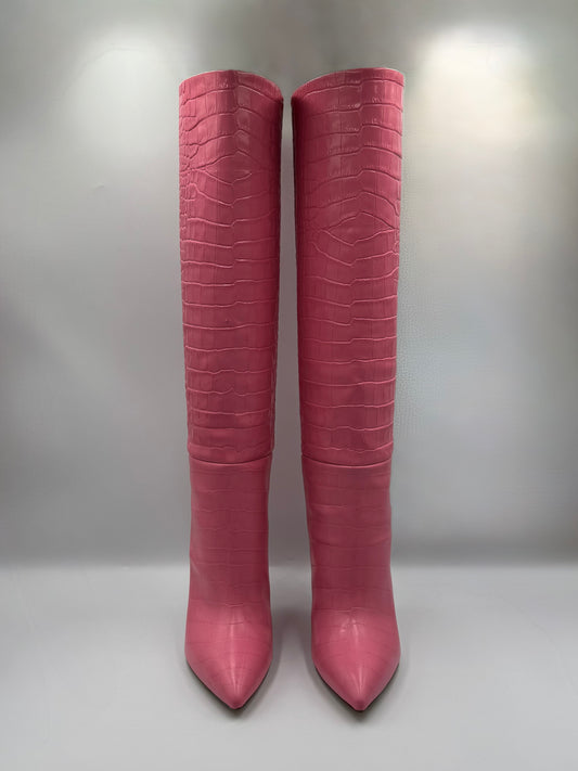 PARIS TEXAS Crocodile Embossed Leather Boots 38.5
