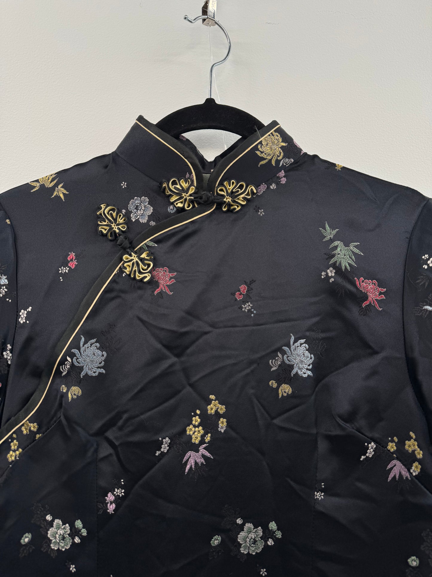 Vintage Black Mandarin satin dress - Sz S