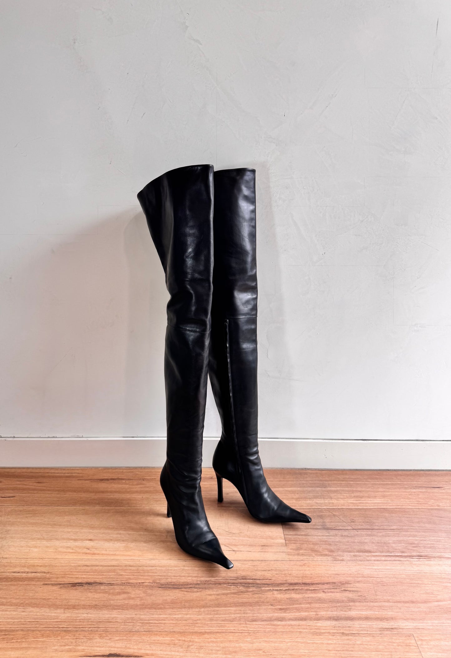 BALENCIAGA Odeon Black Over the Knee Leather Boots size 39