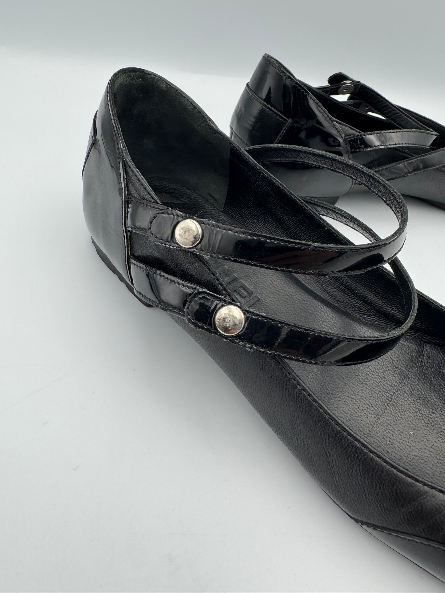 Chanel Mary Jane Black Leather Flats Size 38