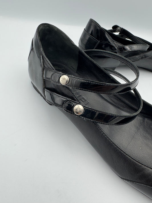 Chanel Mary Jane Black Leather Flats Size 38