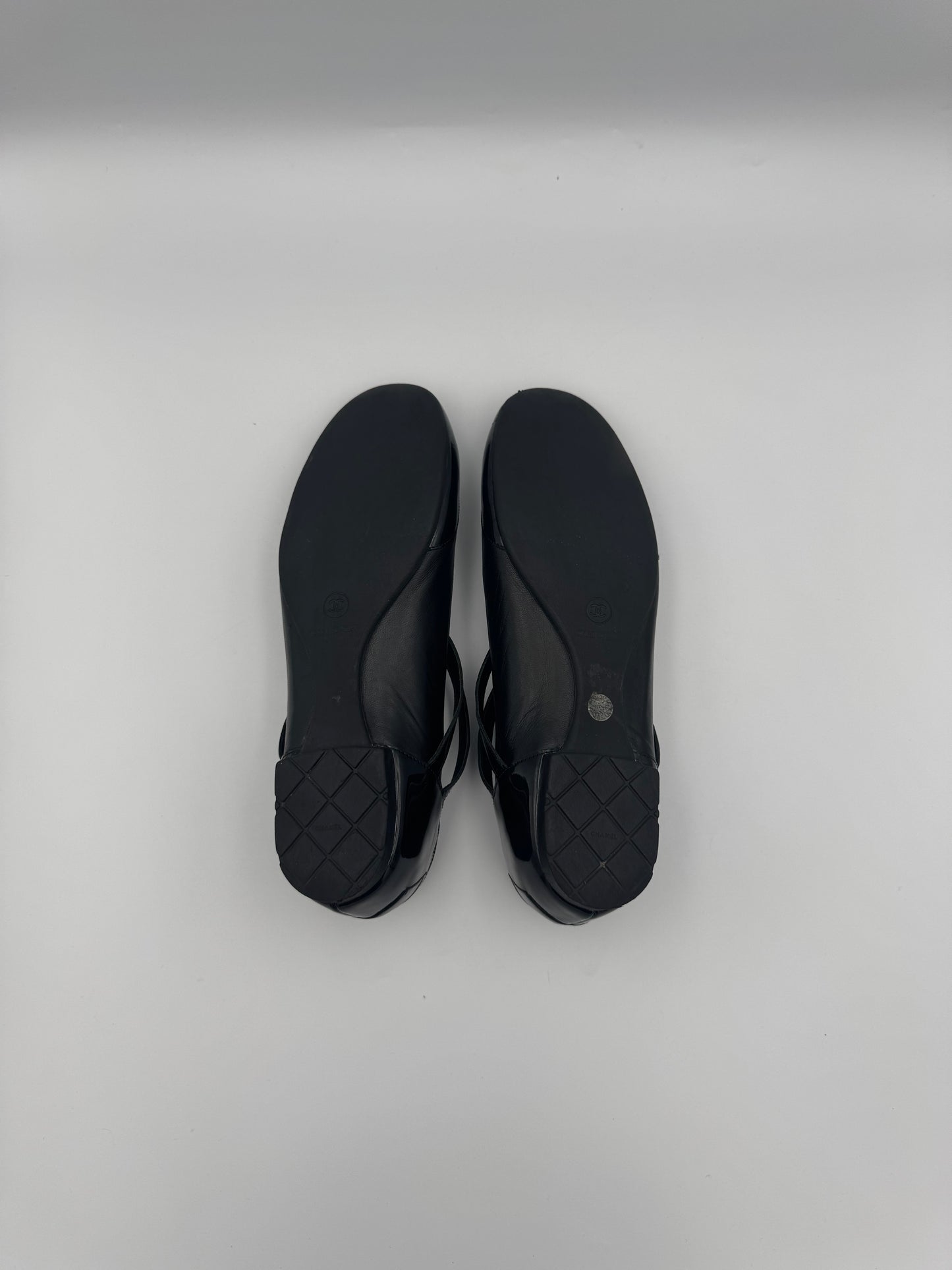 Chanel Mary Jane Black Leather Flats Size 38