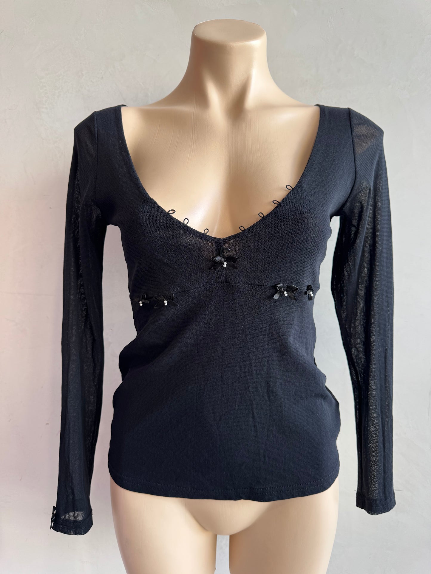 PingPong Black Mesh Top with Bows - size 12