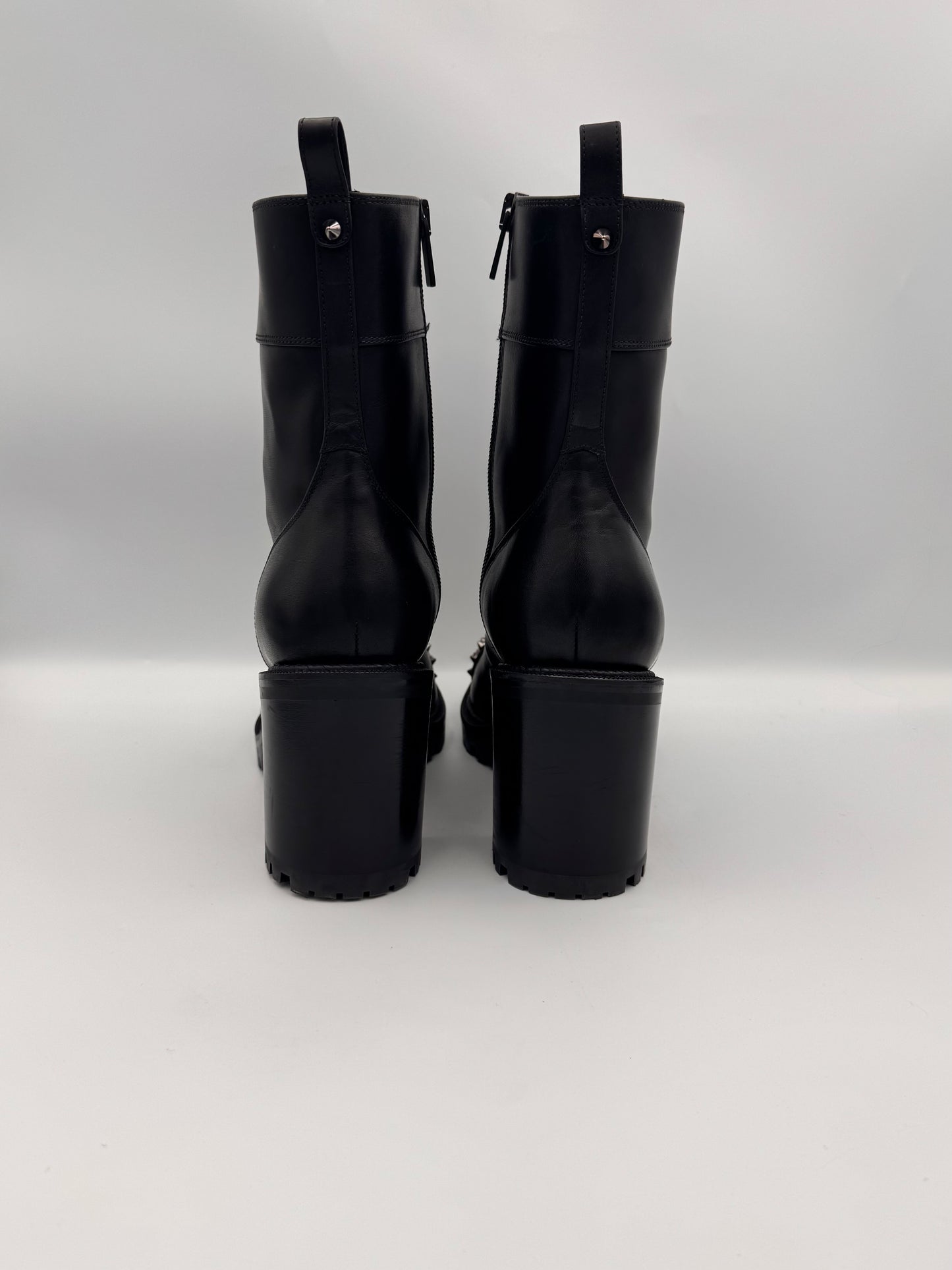 CHRISTIAN LOUBOUTIN Black LaceUp Boots Spikes Size 38.5