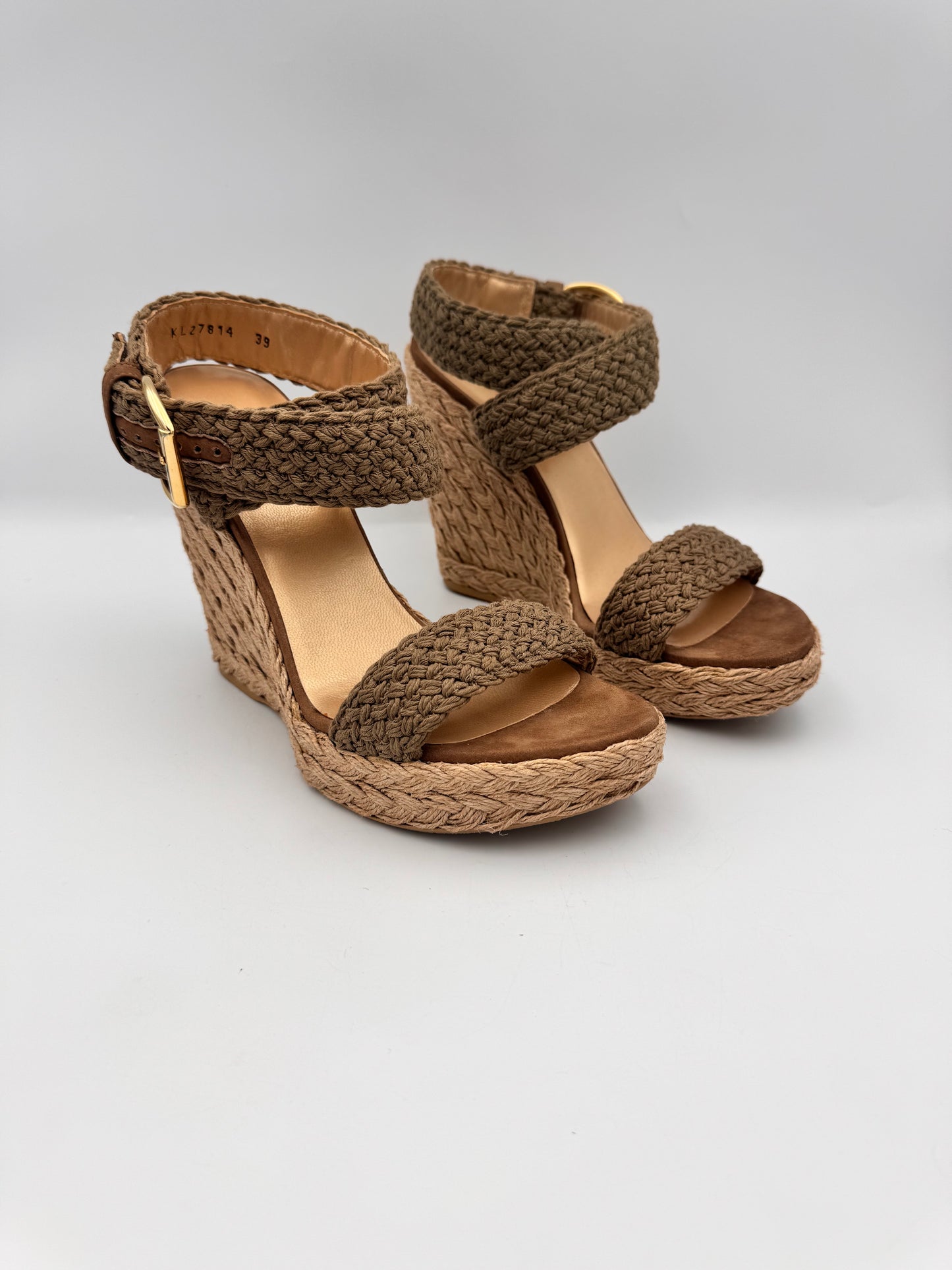 STUART WEITZMAN Woven Khaki Wedge Espadrilles Size 39