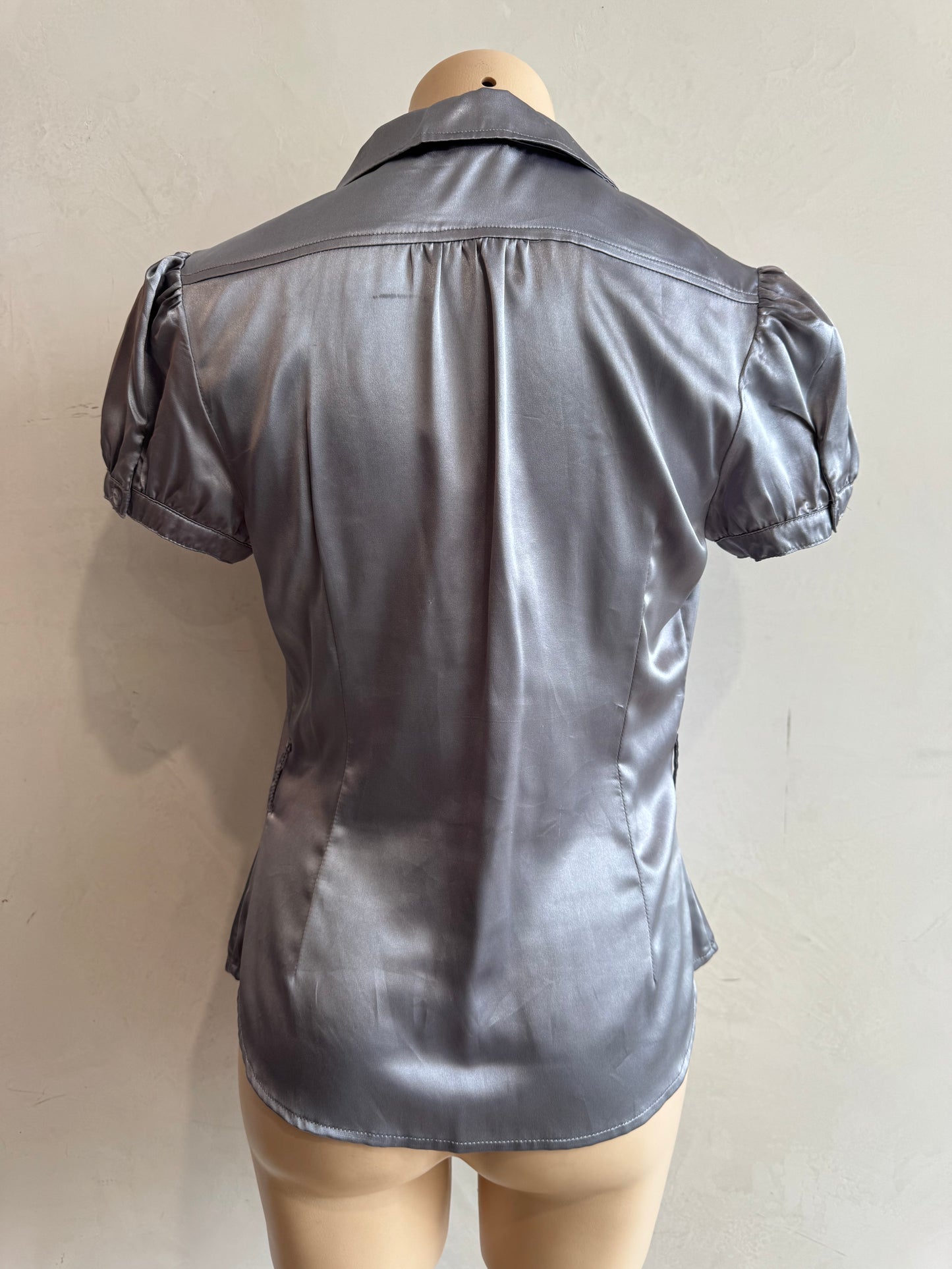 Hot Options Silver Satin Top - size 12