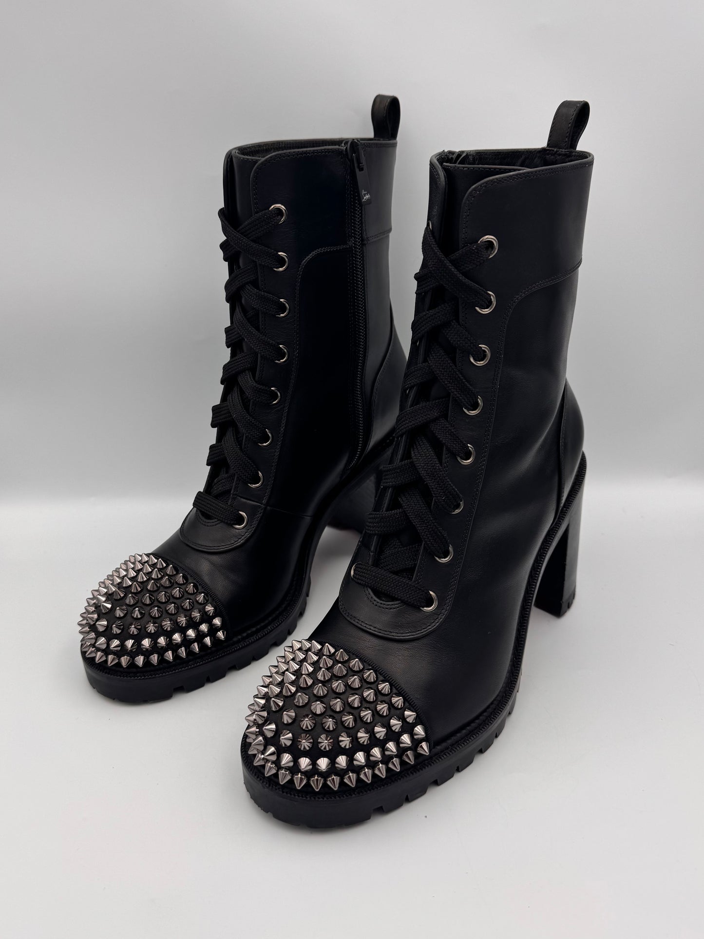CHRISTIAN LOUBOUTIN Black LaceUp Boots Spikes Size 38.5