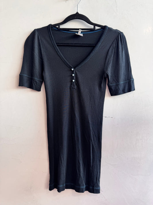 Vintage Scanlan & Theodore black silk top with blue stitching - size M/L