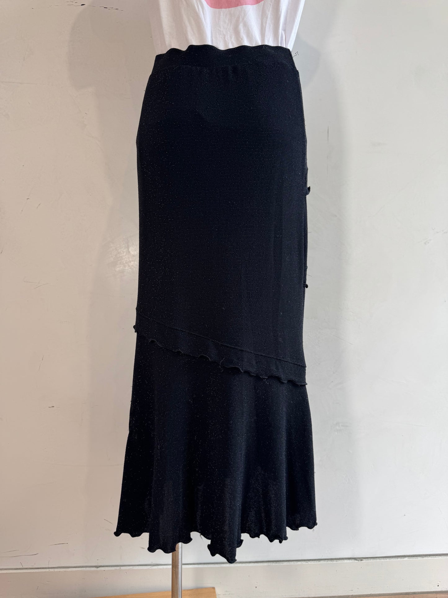 Sparkle Black Long Ruffle Skirt - size M
