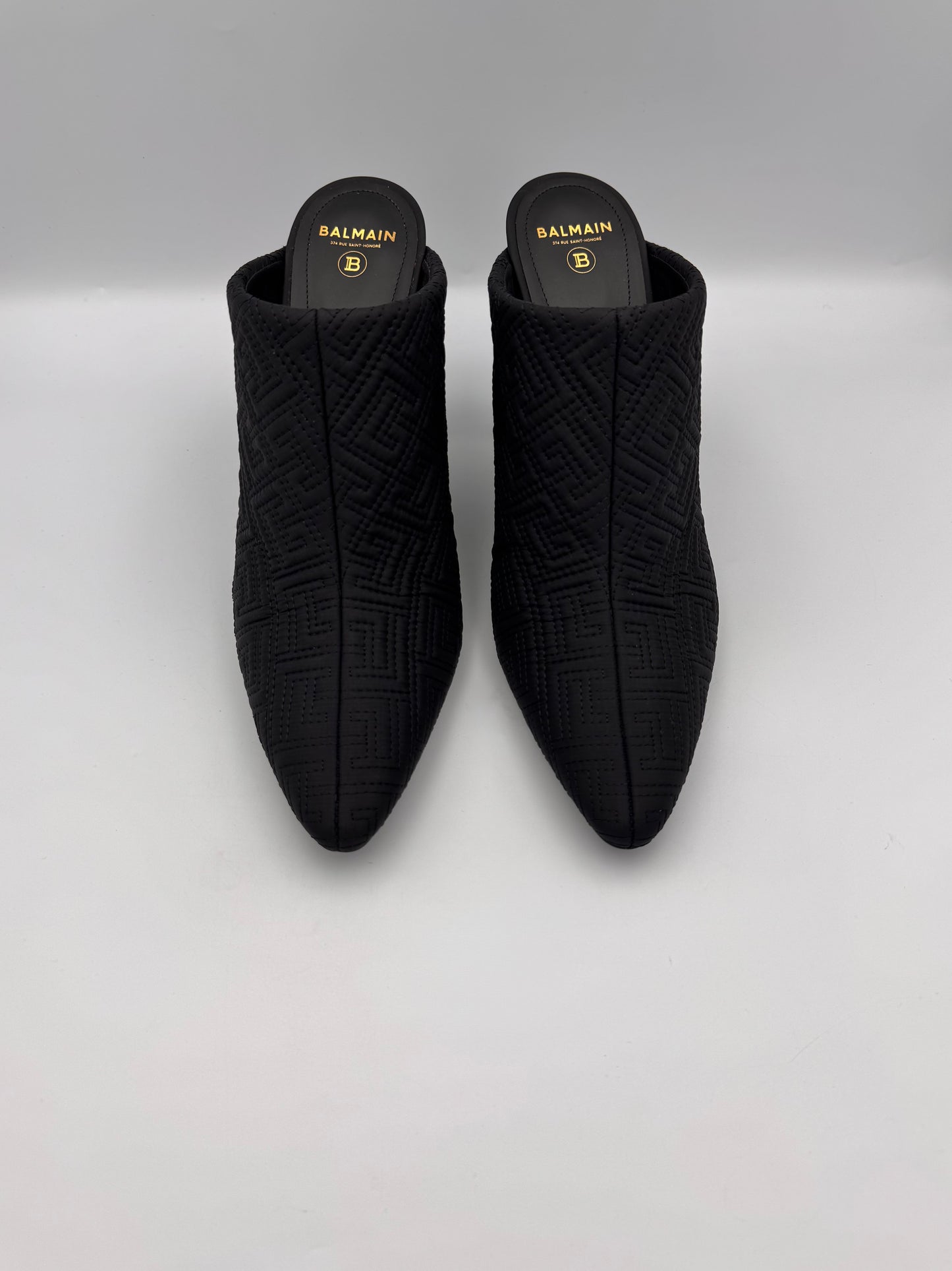 Balmain Black Ulla Monogram Quilted Mules Size 39