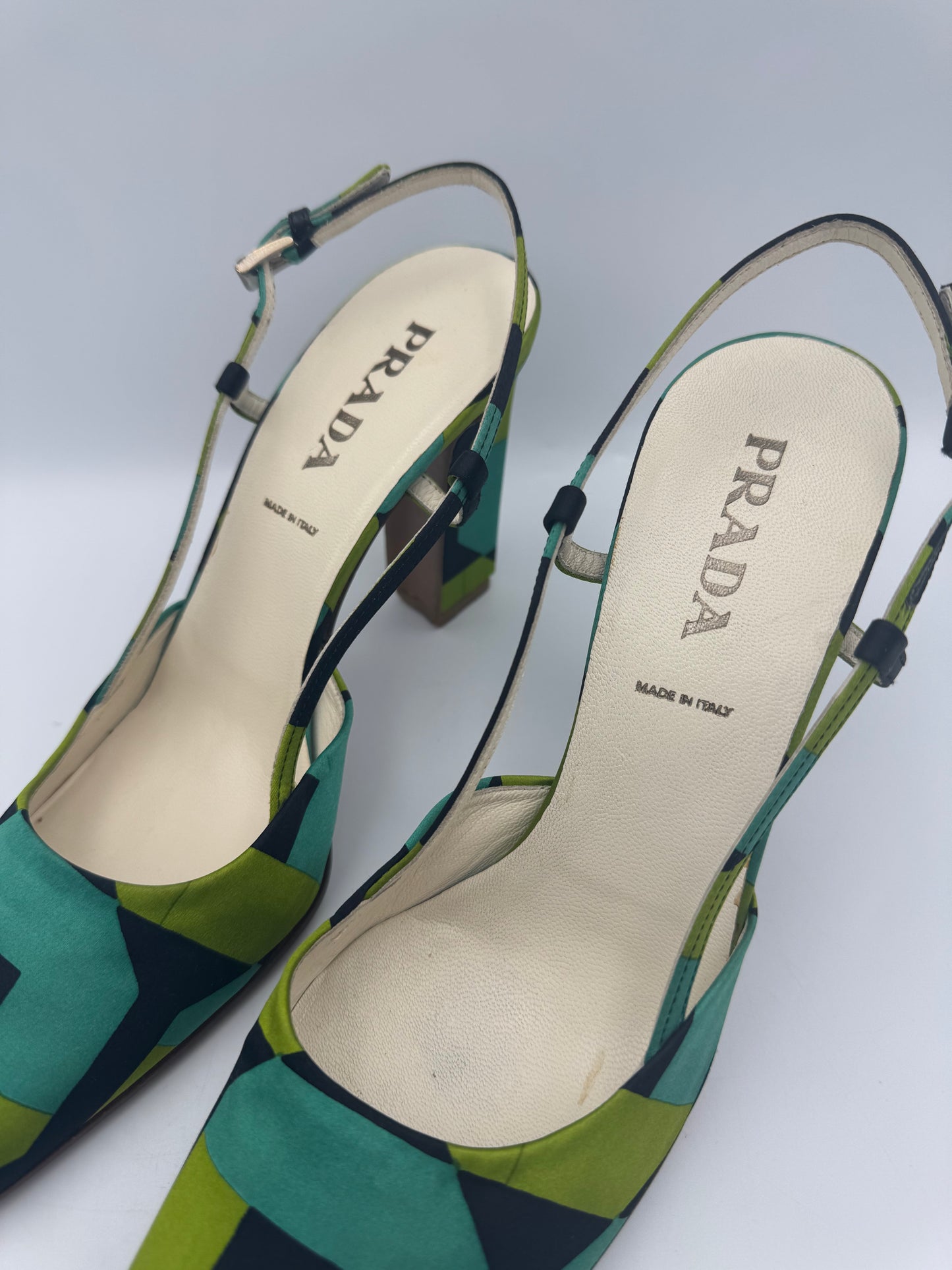 PRADA size 36.5 Satin Geometric Heels