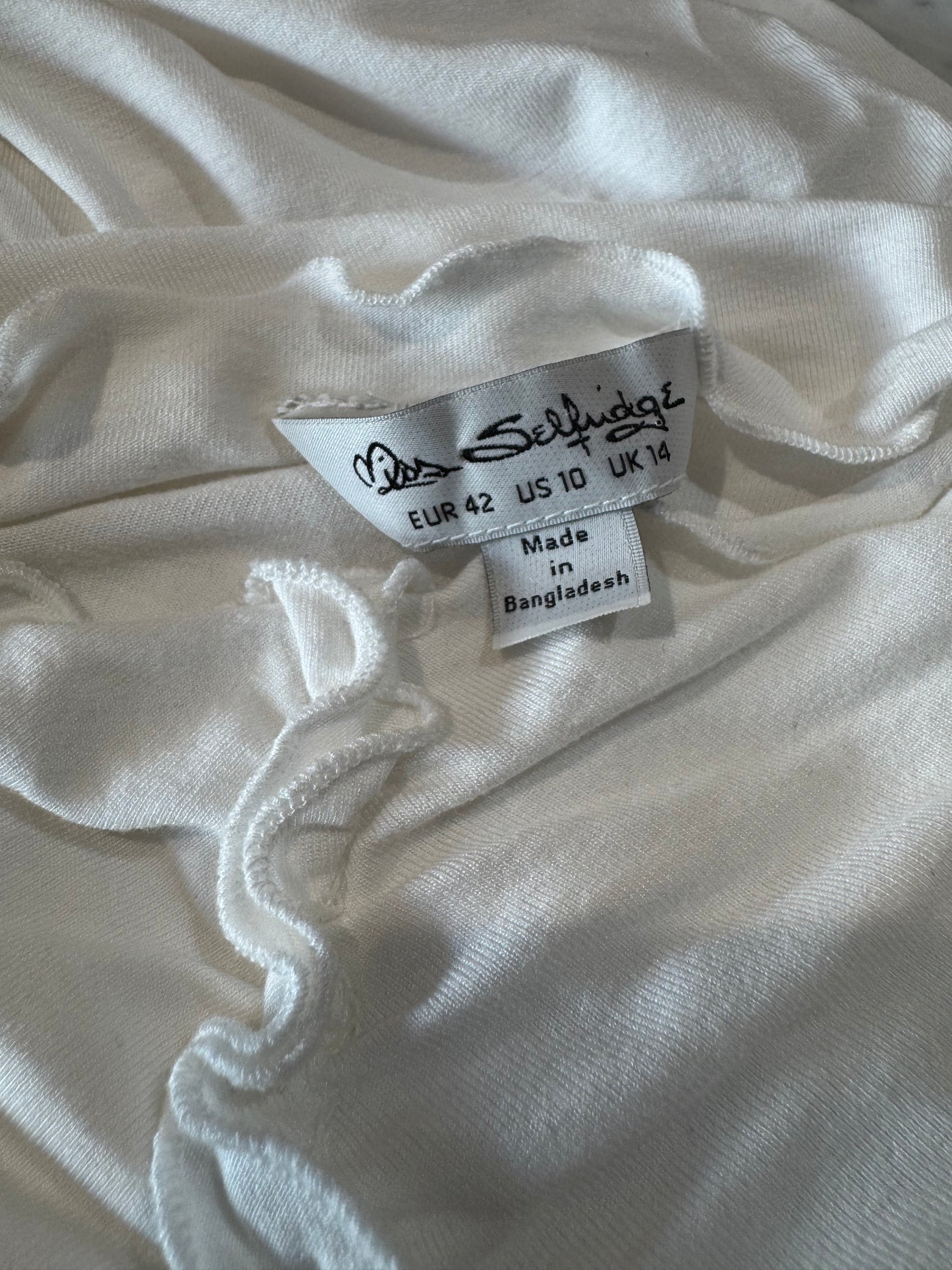 Miss Selfridge white LongSleeve gathered top - size 14