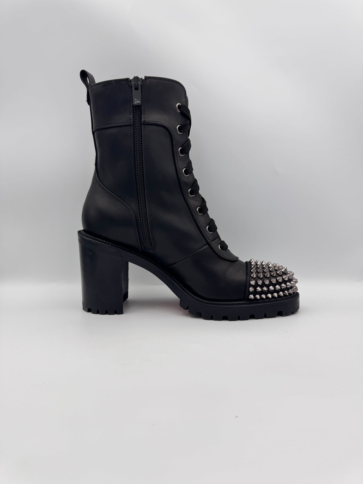 CHRISTIAN LOUBOUTIN Black LaceUp Boots Spikes Size 38.5
