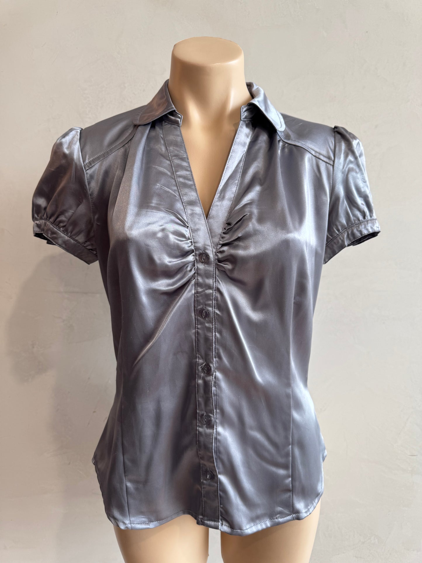 Hot Options Silver Satin Top - size 12