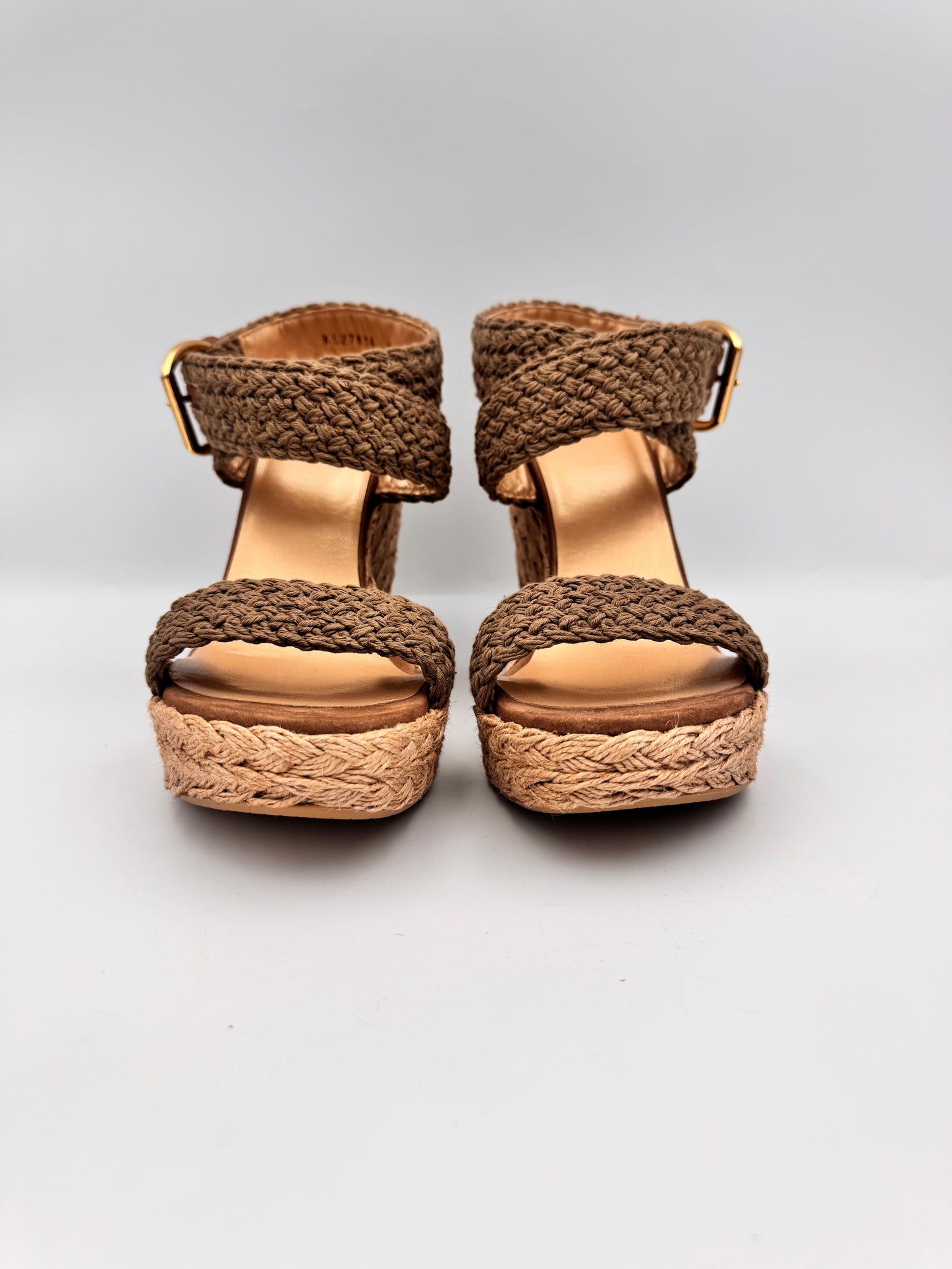 STUART WEITZMAN Woven Khaki Wedge Espadrilles Size 39