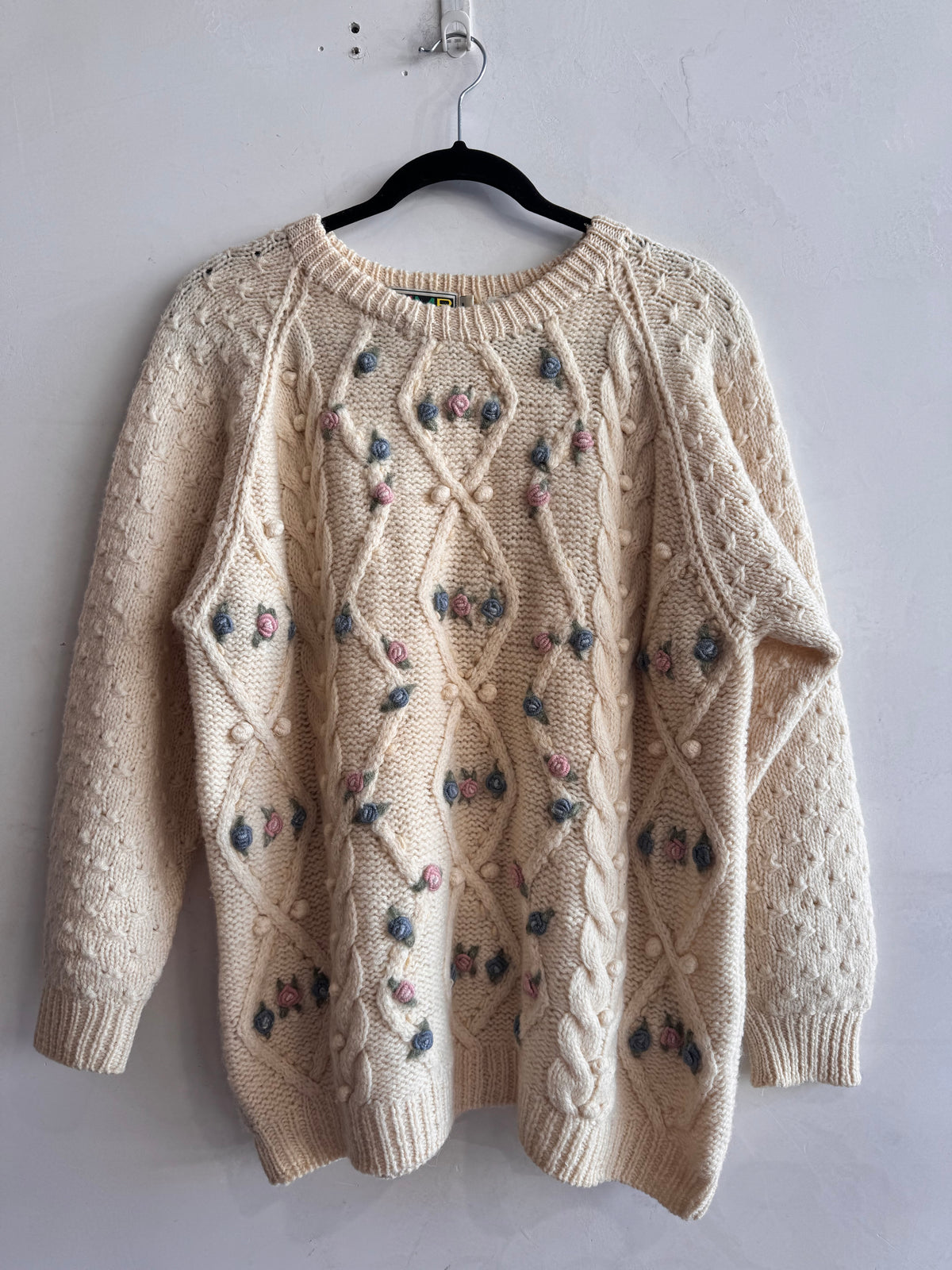 Vintage Jump cream wool chunky cable jumper - size L