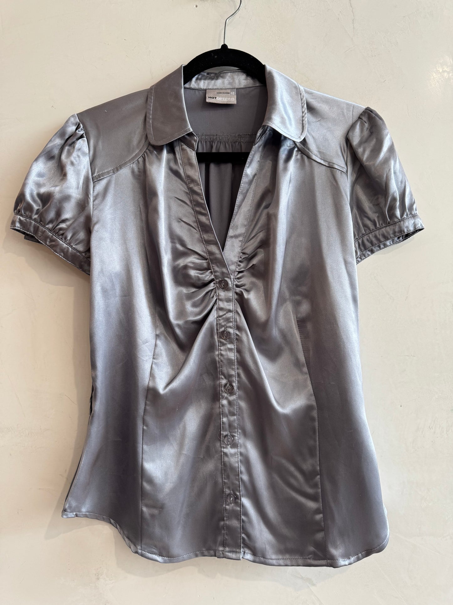 Hot Options Silver Satin Top - size 12