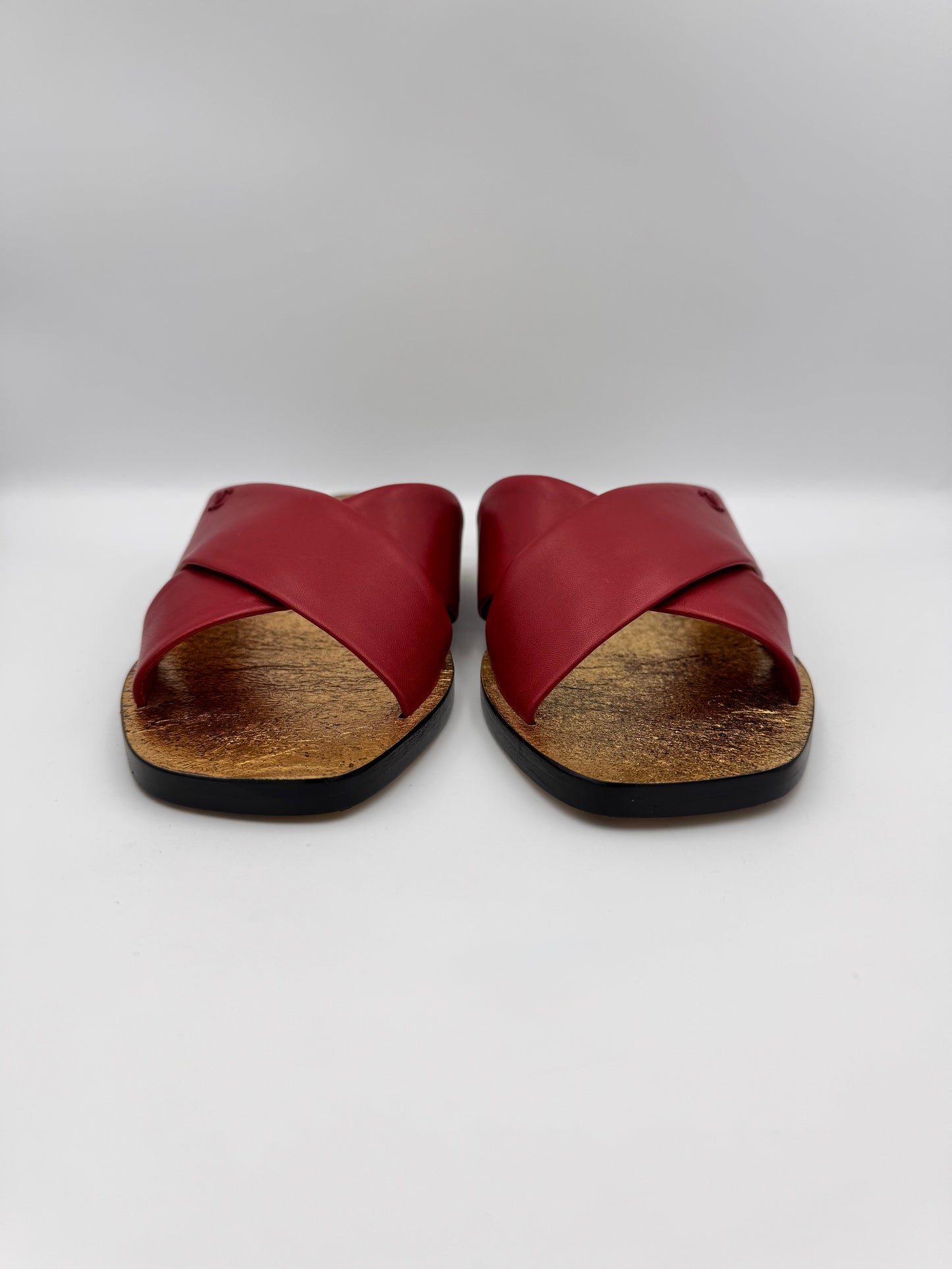 Chanel Red Lambskin Leather Mules Size 41C