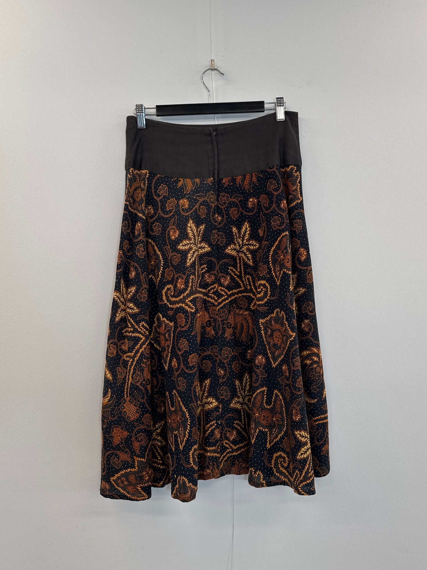 Brown Print Midi Skirt - size S