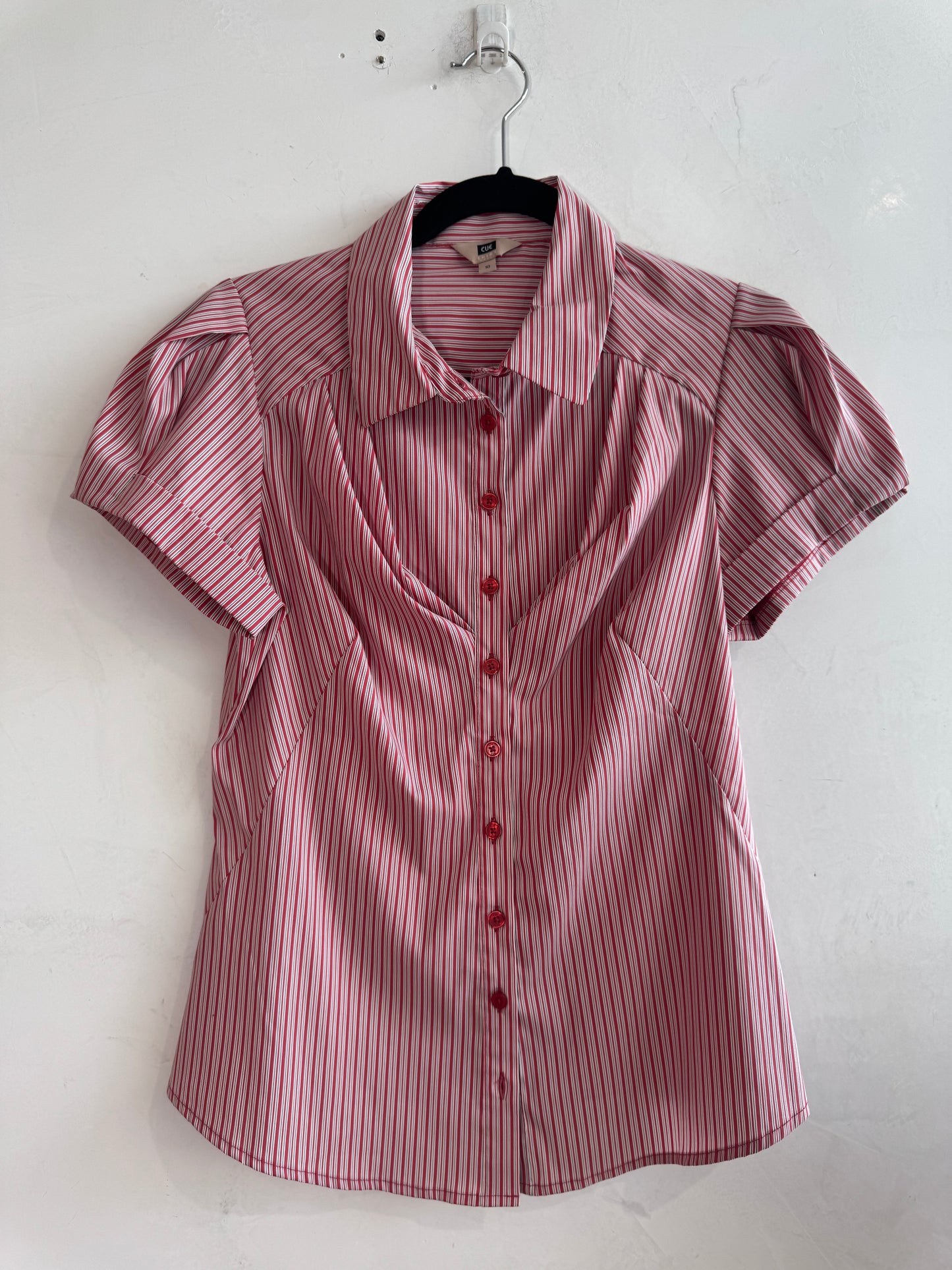 Cue Short Sleeve Red Striped Top - size 10