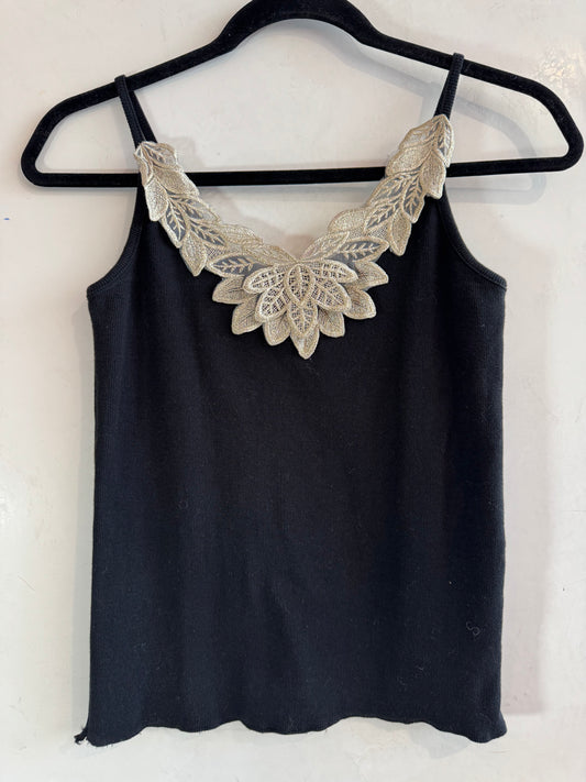 Onstage Black Cami with gold lace trim - size xs