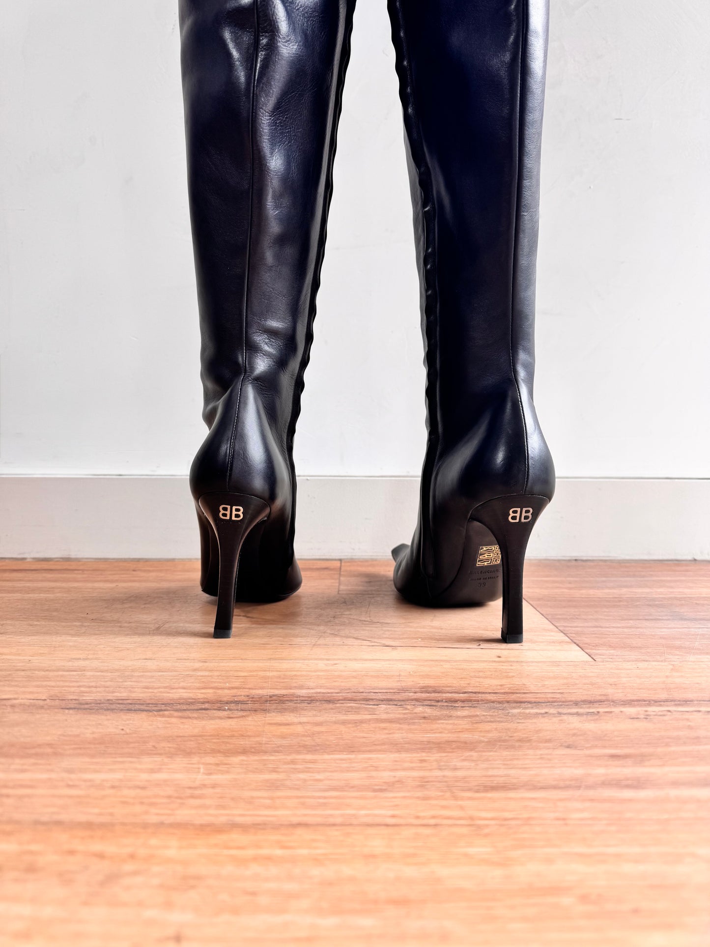 BALENCIAGA Odeon Black Over the Knee Leather Boots size 39
