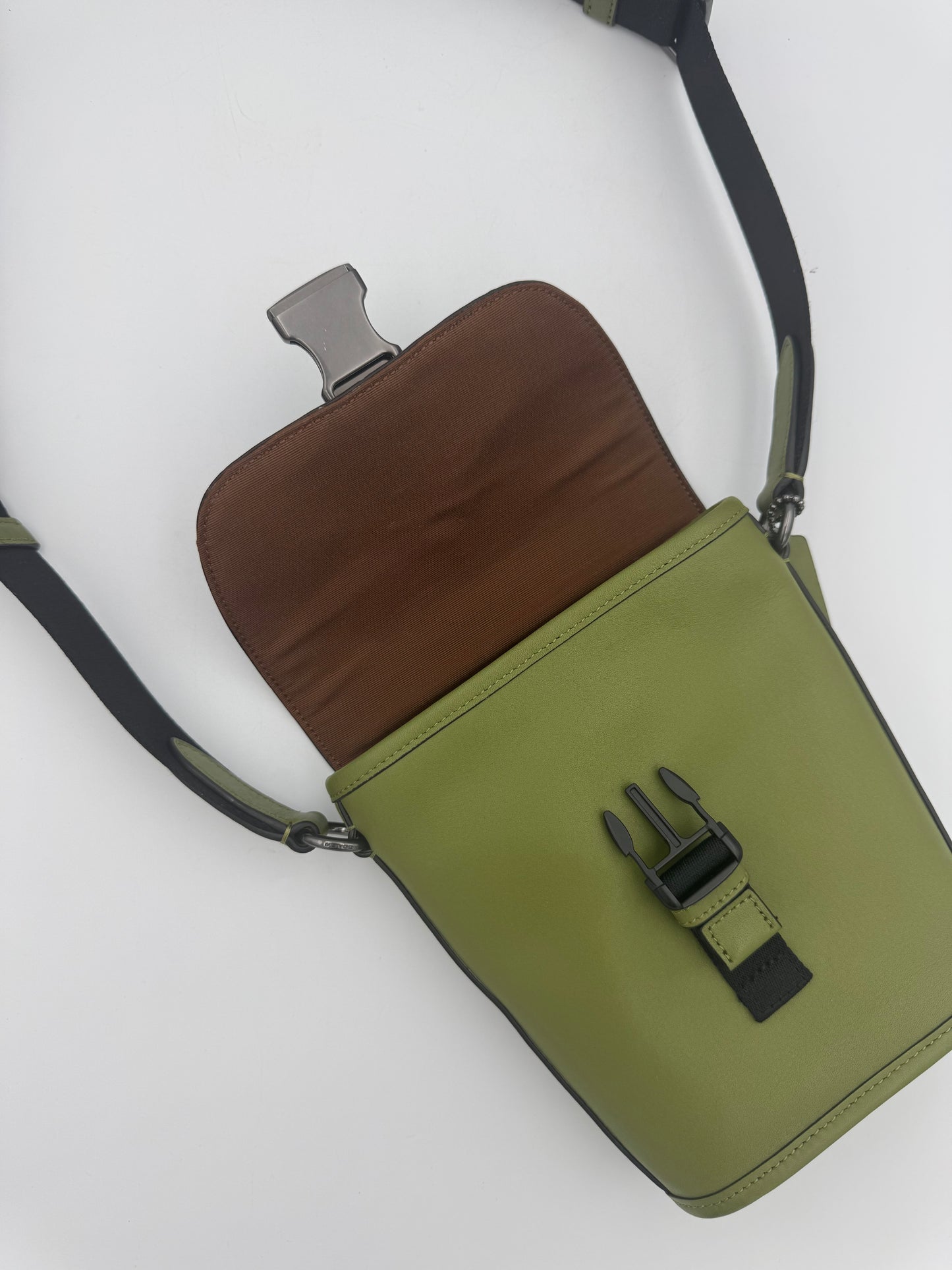 Coach Men's Track Small Flap Crossbody Signature Khaki Olive Green CC027