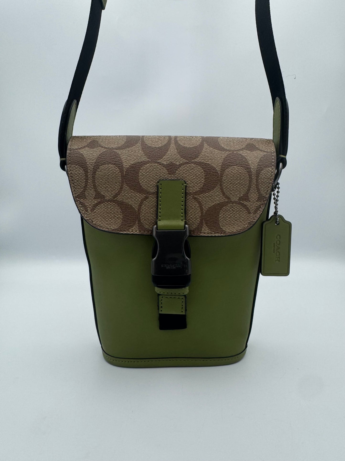 Coach Men's Track Small Flap Crossbody Signature Khaki Olive Green CC027