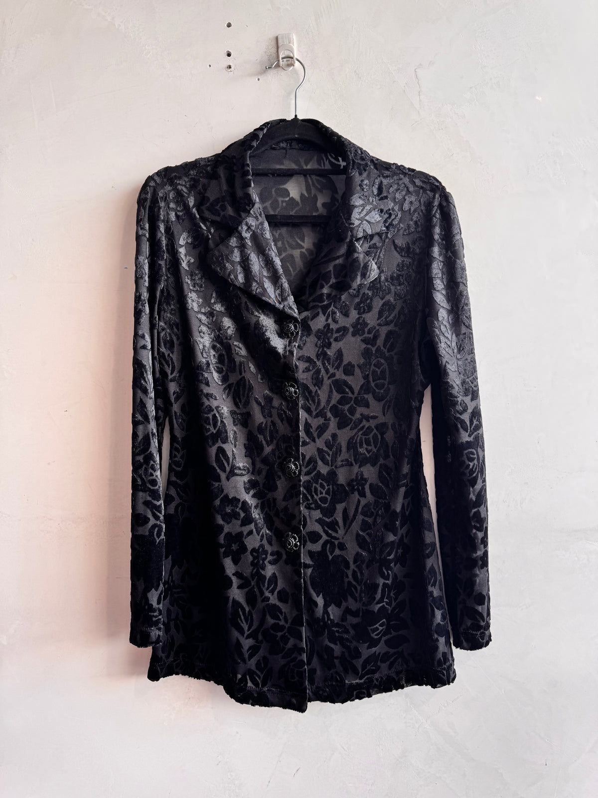 Vintage Black Velvet embossed mesh shirt - size M