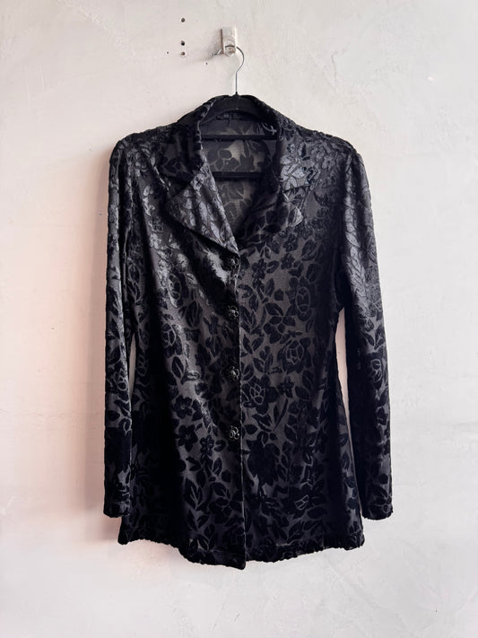 Vintage Black Velvet embossed mesh shirt - size M